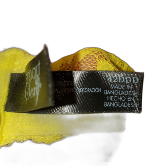 NWT 38DDD Yellow Lace Bra, New, Smart & Sexy, Underwire, 2 Hooks - Picture 6 of 11